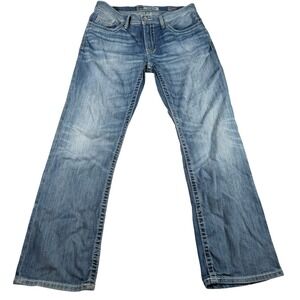 BKE Carter Straight Leg Jeans Men 33R (FITS 33x30) Blue Wash Contrast Denim READ